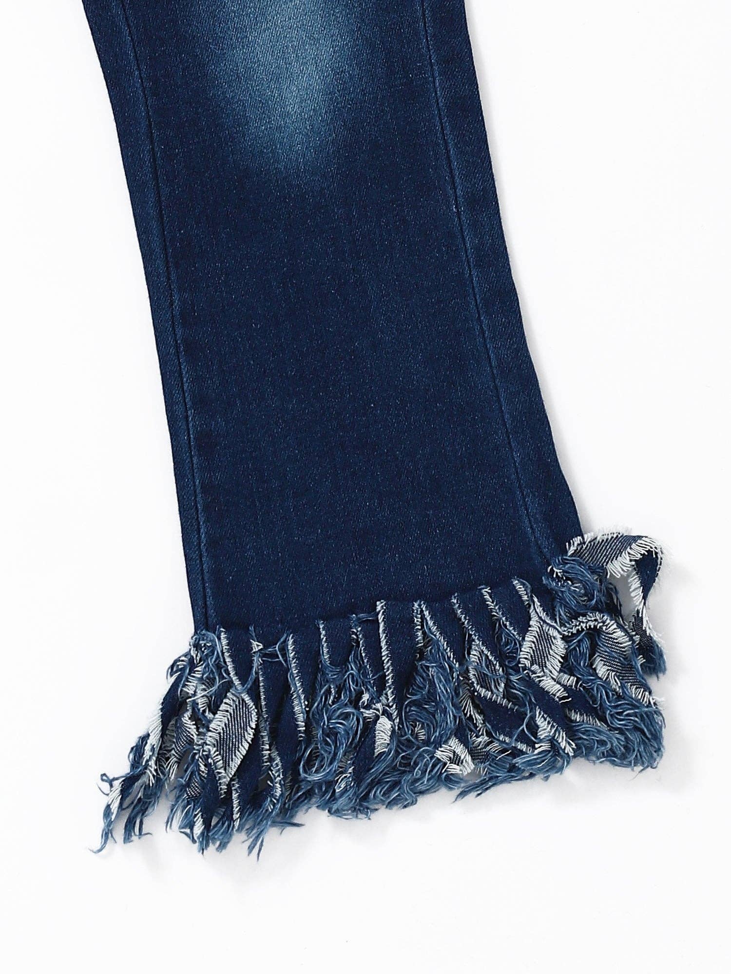 Blue Washed Fringe Girls Jeans